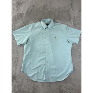 Ralph Lauren Shirt Mens XL Classic Fit Blue Chambray Short Sleeve Flesh Pony